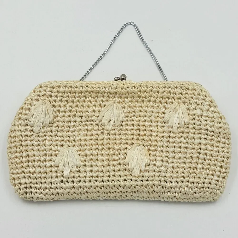 Vintage Macrame Crochet Tied Clutch Purse Bag Wristlet Japan